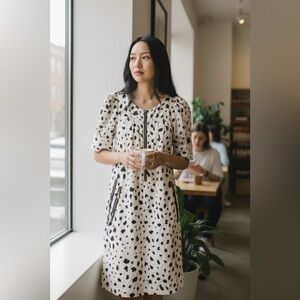 Mayle Black and White Patterned Midi Dress
